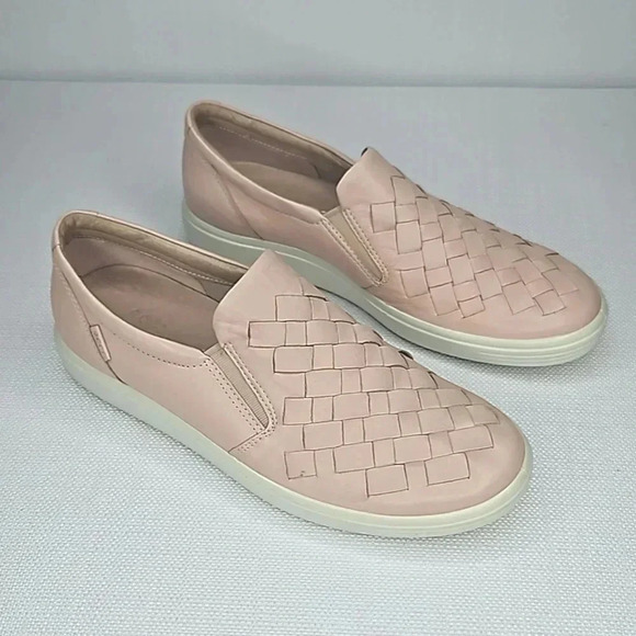Ecco Women's Blush Pink Leather Woven Slip-on Sneaker Size 9 - Picture 2 of 16